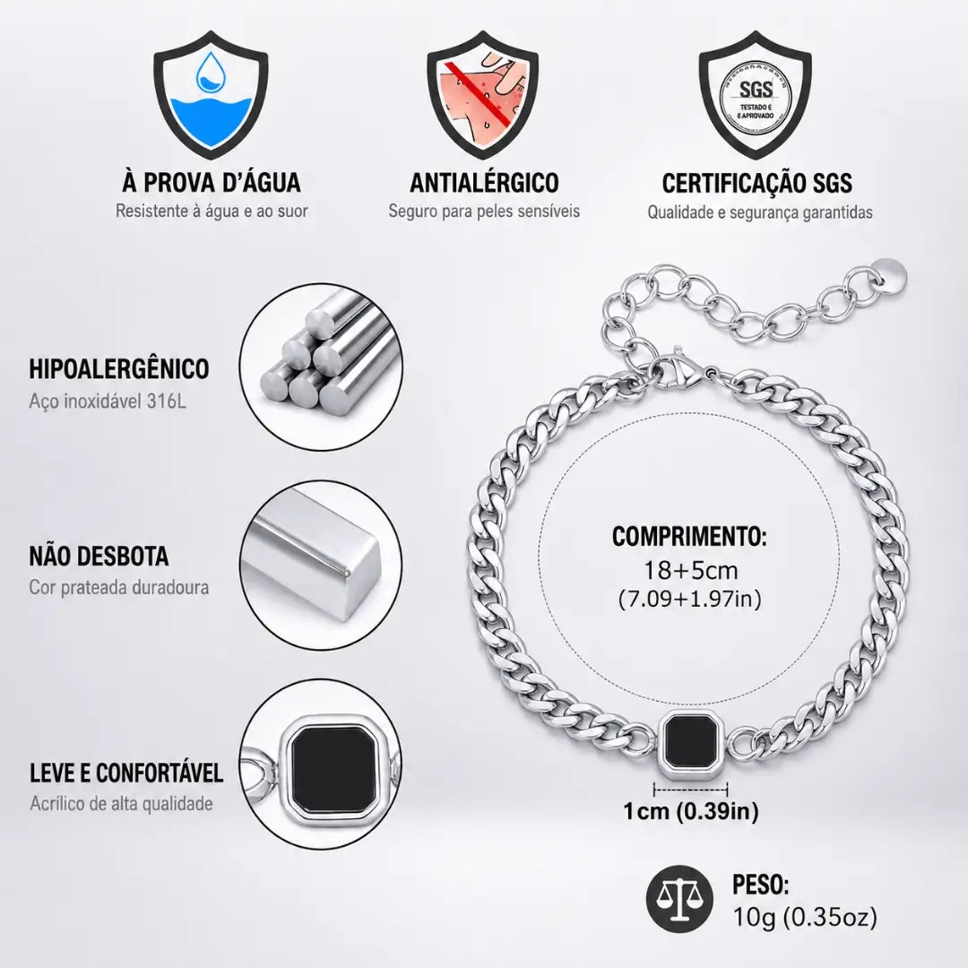 Pulseira masculina corrente cubana de aço inoxidável 5mm prata