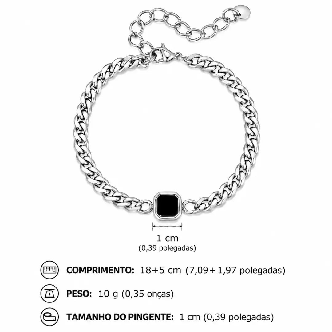 Pulseira masculina corrente cubana de aço inoxidável 5mm prata