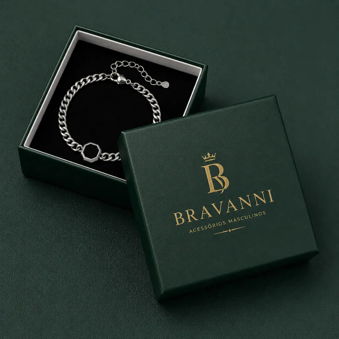 Pulseira masculina corrente cubana Bravanni para presente