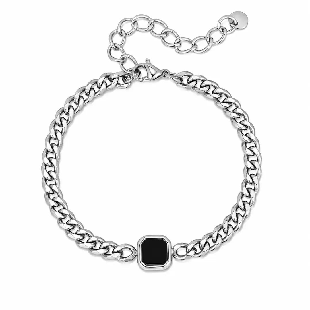 Pulseira masculina corrente cubana de aço inoxidável 5mm prata