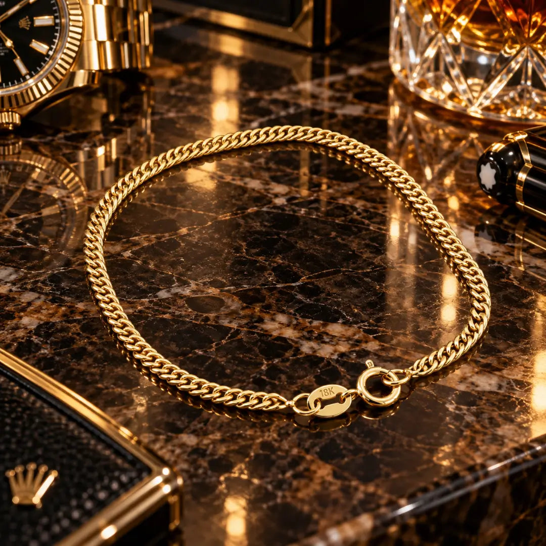 Detalhes dos elos duplos da pulseira Grumet Lacraia 3mm
