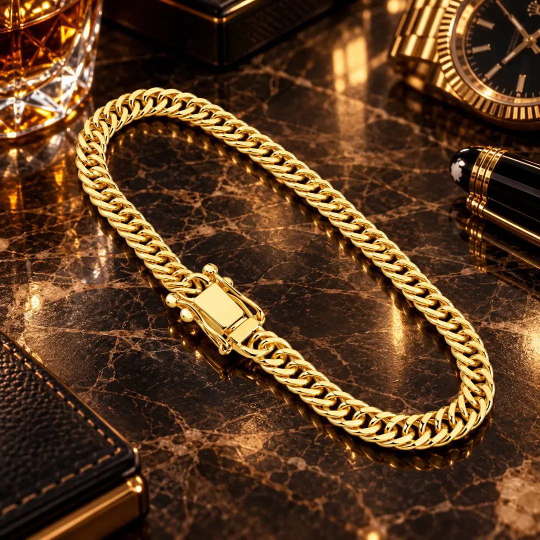 Pulseira Grumet Dupla Lacraia 5mm sobre bancada sofisticada