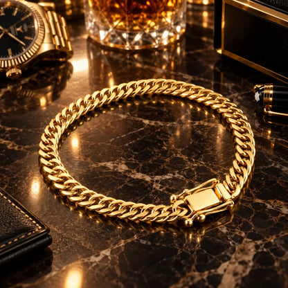 Detalhes da trava dupla do fecho gaveta da pulseira masculina