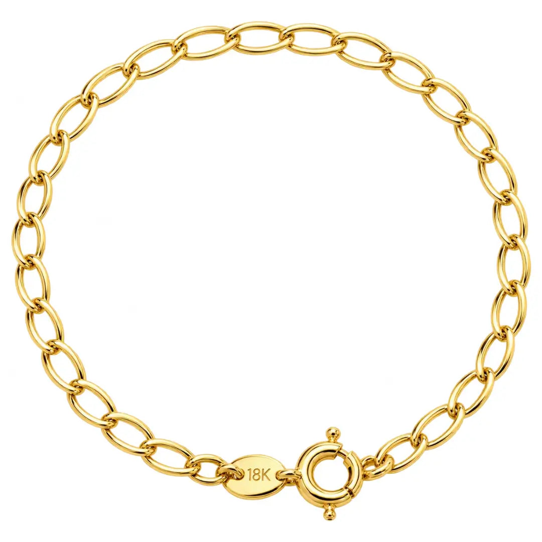 Foto de produto em fundo branco destacando a Pulseira Masculina Grumet Longa 2.5mm Banhada a Ouro 18k por inteiro com fecho boia e timbre 18K.