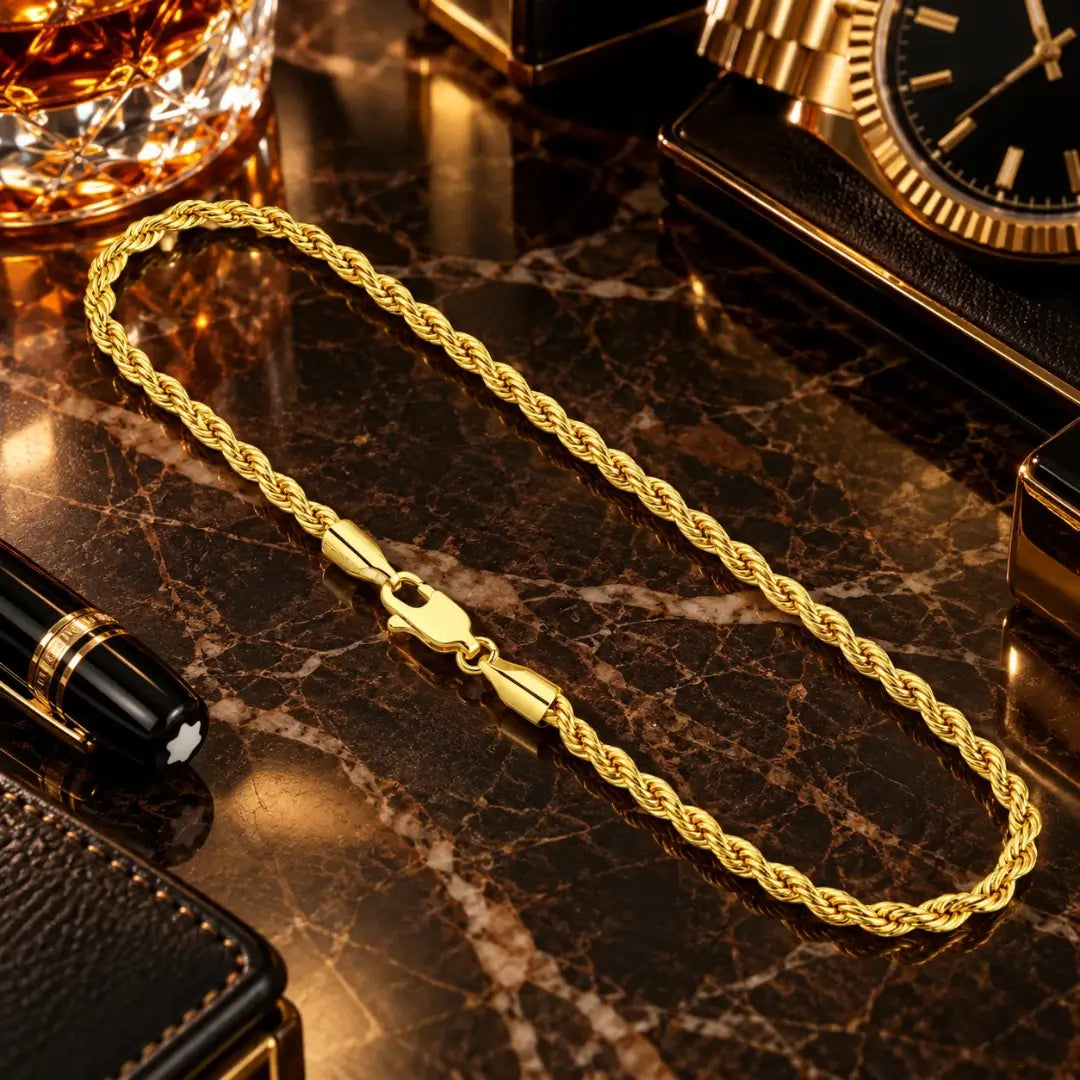 Pulseira Cordão Baiano masculina dourada de 21cm