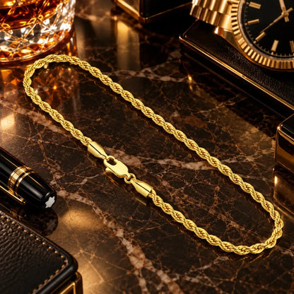 Pulseira Cordão Baiano masculina dourada de 21cm