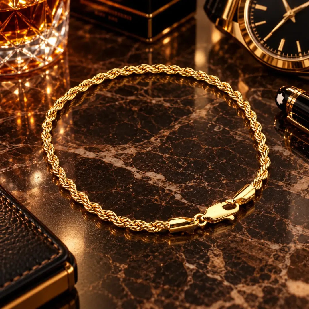 Acabamento dourado da pulseira Cordão Baiano Trançada 2,5mm